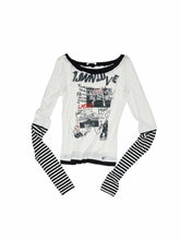 Striped Fake Two-Piece Graffiti Printed T-shirt